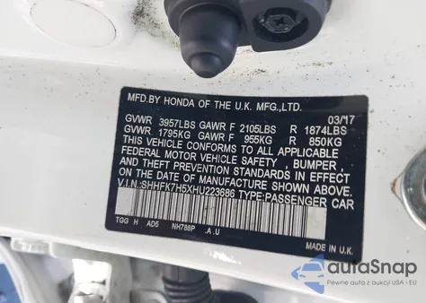 2017 Honda Civic Ex from USA, damaged, VIN SHHFK7H5XHU223686